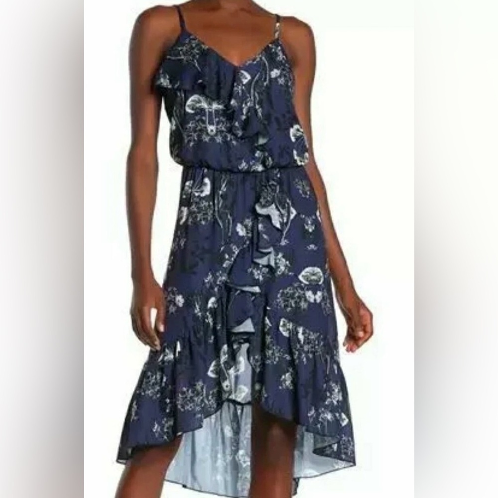 Parker Navy Paradise Floral Ruffle Midi Dress | NWT | Size M - Picture 1 of 6